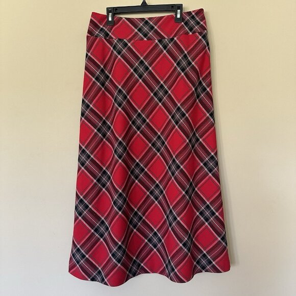 VTG Covington Red Tartan Plaid Maxi Skirt Women 6 Christmas Party Preppy Academi - Picture 1 of 8